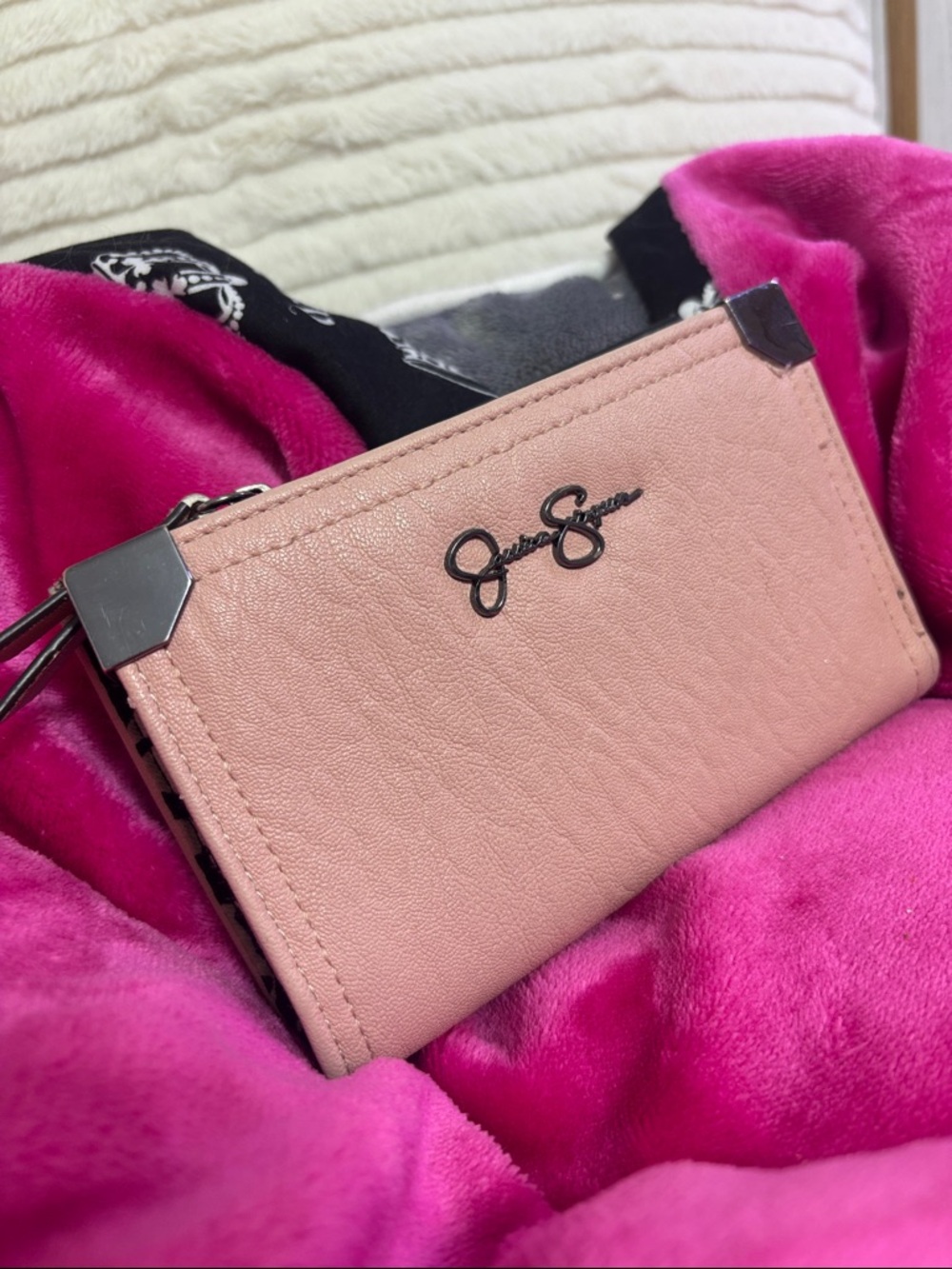 Jessica Simpson Blush Pink Card Case with Silver Accents